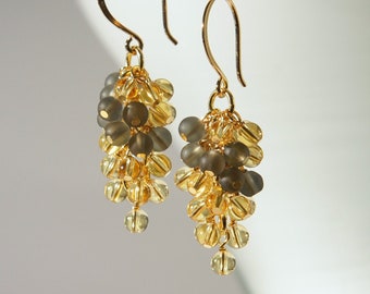 AAA smoky quartz and citrine grapes earrings with 24K gold on 925 sterling silver ear wire