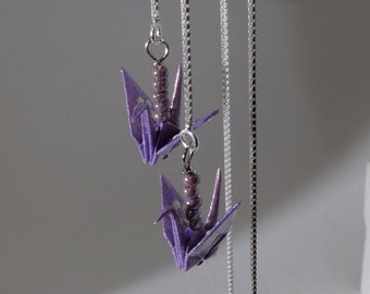 Threader earrings, Origami crane threader earrings - lavender crane