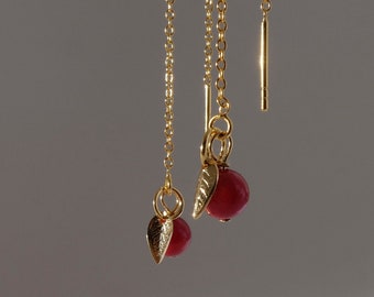 Handmade in Denmark, Tiny red coral 18K gold on 925 sterling silver threader
