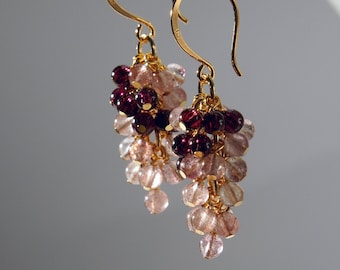 Tiny AAA amethyst cluster earrings with 24K real gold on 925 sterling silver ear wire