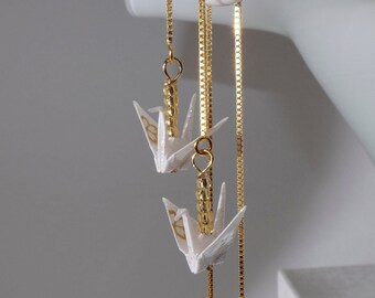 Origami crane threader earrings - white crane