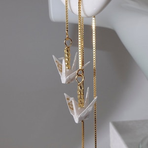 Origami crane threader earrings - white crane