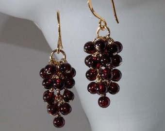 AAA Garnet grapes earrings with 24K gold on 925 sterling silver ear wire