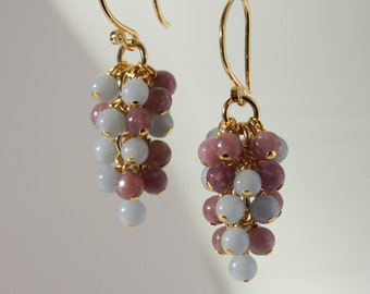 Handmade in Denmark, Handmade in DenmarkAngelite Lepidolite Grape Earrings, 24K Gold Sterling Silver
