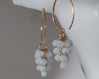 AAA blue aquamarine cluster earrings with 24K gold on 925 sterling silver ear wire