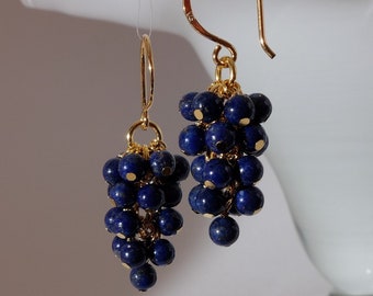 Lapis lazuli cluster earrings with 24K gold on 925 sterling silver ear wire