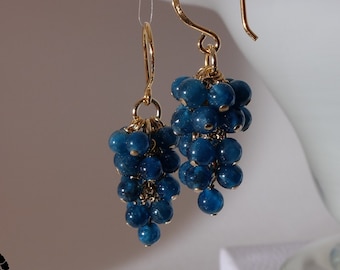 AAA Apatite grapes earrings with 24K gold on 925 sterling silver ear wire