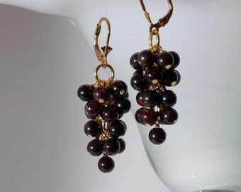 AAA Garnet grapes earrings with 24K gold on 925 sterling silver ear wire