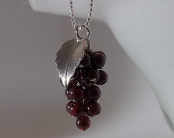 Dark red garnet grapes pendant 925 sterling silver chain - Cluster pendant