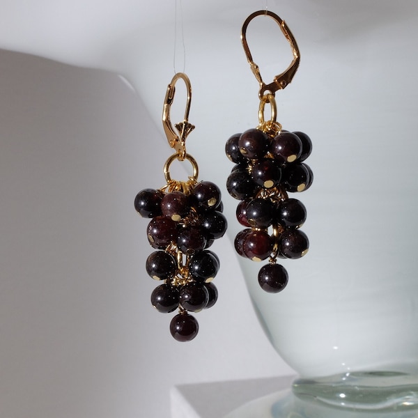 AAA Garnet grapes earrings with 24K gold on 925 sterling silver ear wire