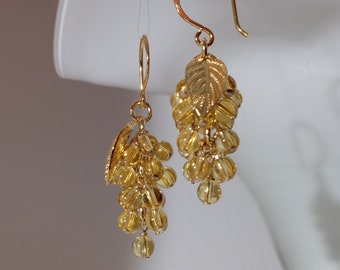 AAA citrine grapes earrings with 24K gold on 925 sterling silver ear wire