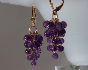 Handmade in Denmark, Handmade in DenmarkAmethyst grape earrings with 24K god on 925 sterling silver ear wire
