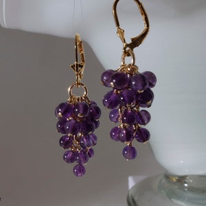 Amethyst grape earrings with 24K god on 925 sterling silver ear wire