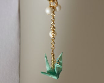 Origami hair clip - mint green crane