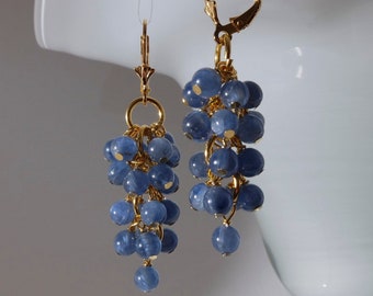 AAA kyanite quartz grapes earrings with 24K gold on 925 sterling silver lever back ear wire