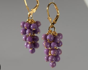 AAA Phosphosiderite grapes earrings with 24K gold on 925 sterling silver lever back ear wire