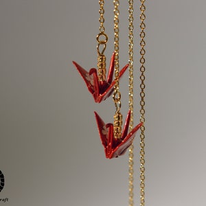 Origami threader earrings, Tiny origami crane threader earrings - Red crane