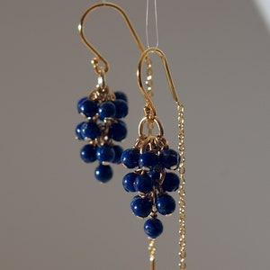 Tiny lapis lazuli half threader cluster earrings with 18k gold on 925 silver ear wire image 1