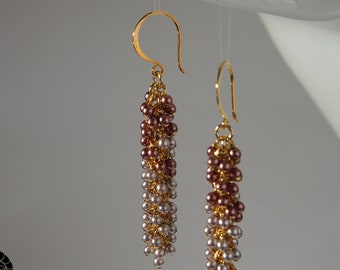 Tiny romantic wisteria earrings with 24K gold on 925 sterling silver ear wire