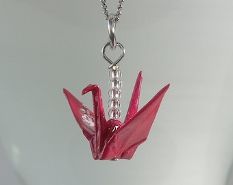 Handmade in Denmark, Handmade Red Origami Crane Pendant Necklace