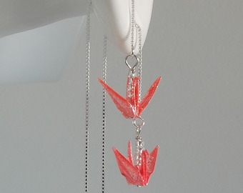 Handmade in Denmark, Tiny origami crane threader earrings - Red crane