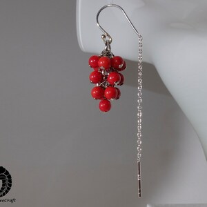 Tiny red coral grapes earrings with 925 sterling silver half threader ear wire image 5