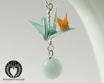 Handmade in Denmark, Origami Crane Earrings, Aquamarine, Amazonite, Sterling Silver Hooks
