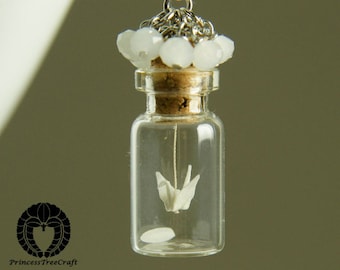 Micro origami mobile in a bottle clip on earrings - White