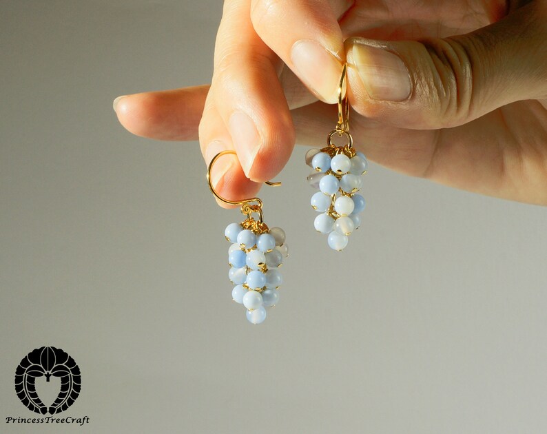 Sky blue agate cluster earrings with 24K gold on 925 sterling silver ear wire image 4