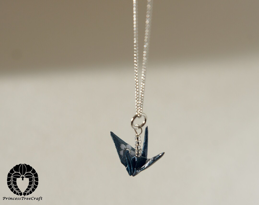 Origami Crane Pendant Necklace – 20” Silver Plated Chain – Handmade In UK