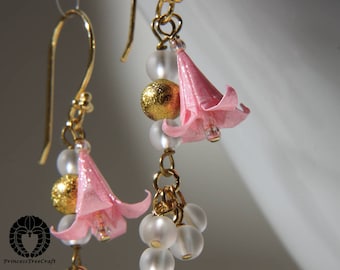 Ear wire earrings, origami lily earrings with frosted white rock crystal quartz, Origami Jewelry
