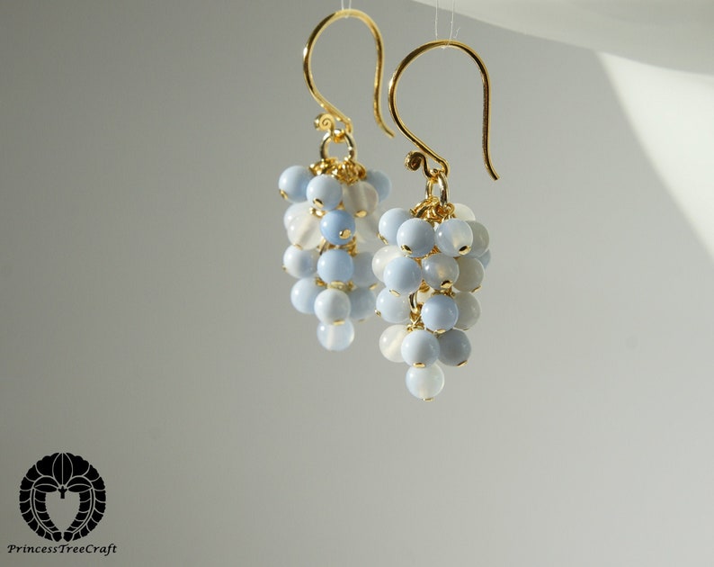 Sky blue agate cluster earrings with 24K gold on 925 sterling silver ear wire image 1