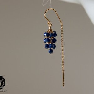Tiny lapis lazuli half threader cluster earrings with 18k gold on 925 silver ear wire image 6