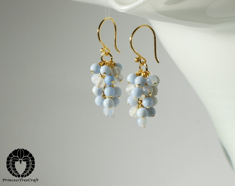 Sky blue agate cluster earrings with 24K gold on 925 sterling silver ear wire image 2