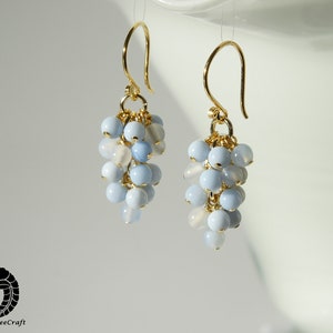 Sky blue agate cluster earrings with 24K gold on 925 sterling silver ear wire image 3