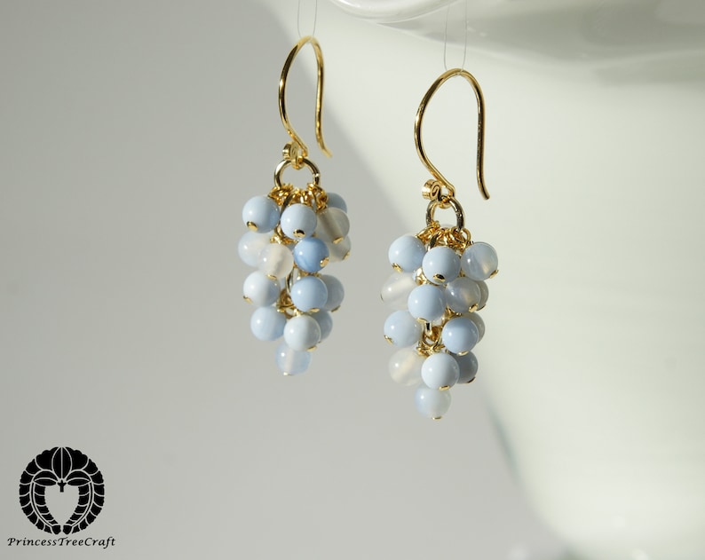 Sky blue agate cluster earrings with 24K gold on 925 sterling silver ear wire image 3