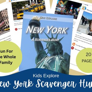Búsqueda del tesoro en Nueva York, juego de viaje imprimible o descargable, actividad de viaje por carretera, niños exploran la ciudad de Nueva York, búsqueda del tesoro en la ciudad,