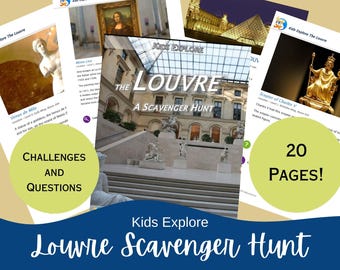 Louvre Scavenger Hunt, kids explore France, Printable, Downloadable Activity, Museum scavenger hunt, Paris travel activity, travel games