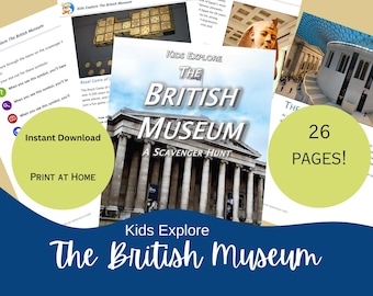 British Museum Scavenger Hunt, reisspellen voor kinderen, Engeland, afdrukbaar of download, museumreisactiviteit, reisspellen, Londense ontdekkingsreiziger