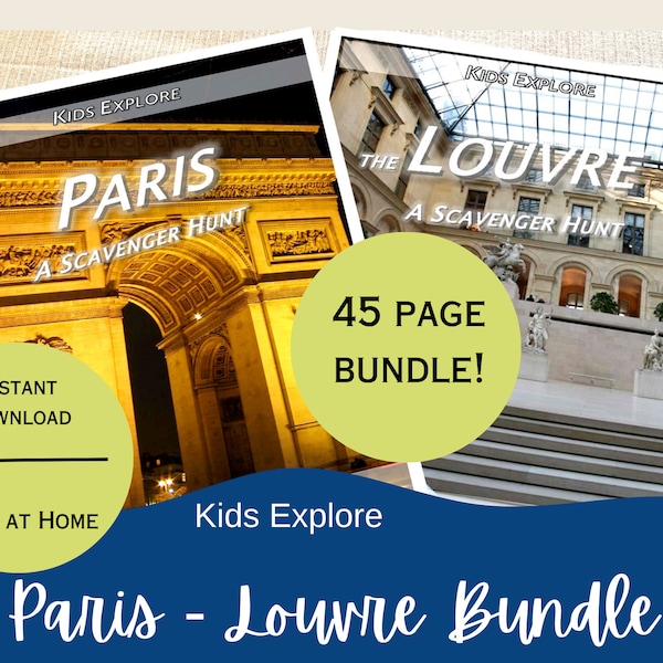 Bundle, Kids Explore Paris, Louvre Museum, Scavenger Hunt, travel activity, travel games, Printable, France, kids games, downloadable,