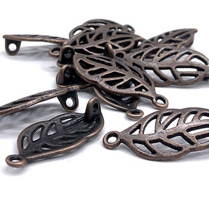 13 Antique Copper Leaf Connectors 9.5x22.5mm  (20D)