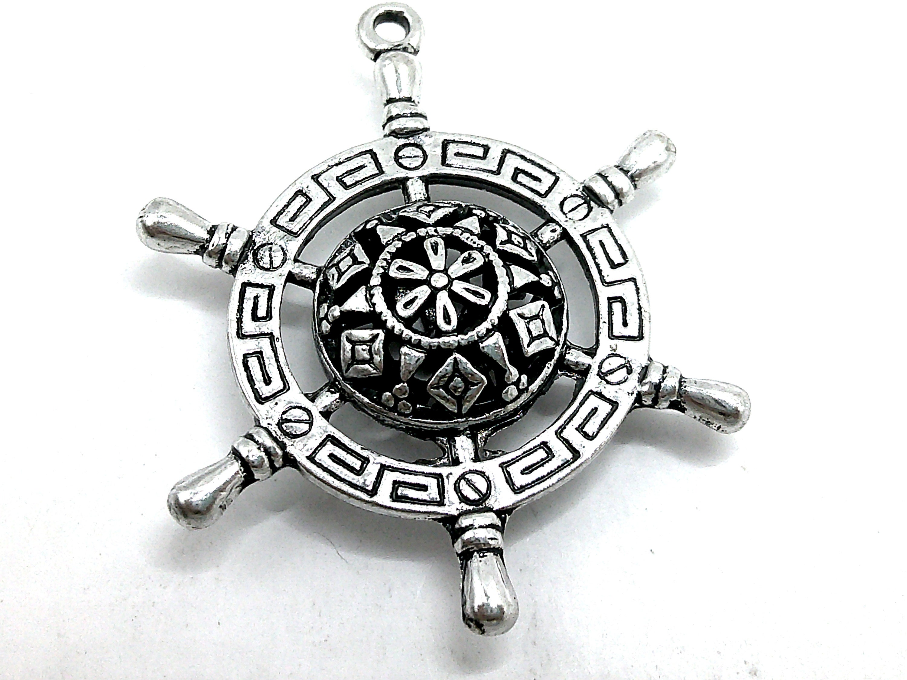 1 Antique Siler Spindled Wheel Pendant 42.5mm  (1D1)