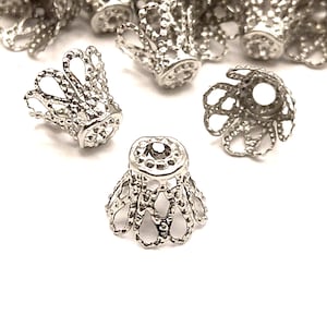 50 or 100 Silver Filigree Beadcaps 8mm (2/5)