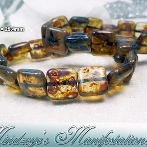 1 Strand Czech Glass Picasso Squares 9x9mm
