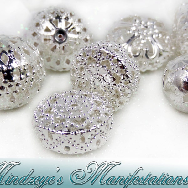 Large Silver Tone Filigree Beads 4 Styles  (3D2)