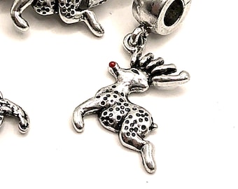 10 Antique Silver Reindeer EORO Charms 30mm  (xmasD)