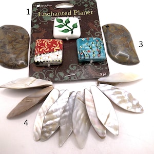 Choice! Glass Squares, Chrysanthimum Stones or Mother of Pearl Leaves  14-54mm  (7D1)