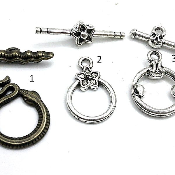 Your Choice!  Antique Bronze or Silver Toggle Clasps 13-25.5mm  (1D2)