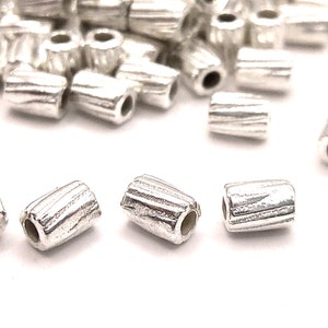 100 Antique Silver Spiraled Tube Beads 4mm