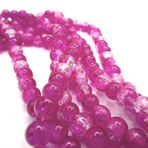 Vibrant Magenta & Clear Crackle Beads 6mm  (2D2)